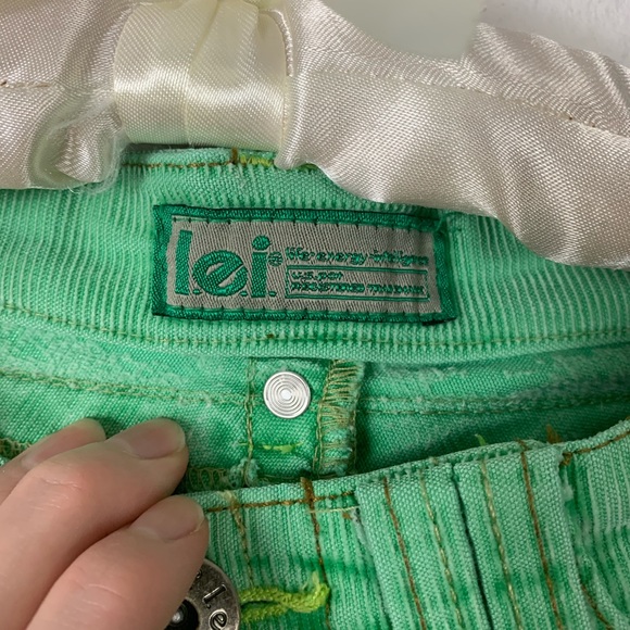 RARE Vintage LEI Originals sea-foam green corduroy Flare Jeans Sz 3 juniors boho - Picture 10 of 12